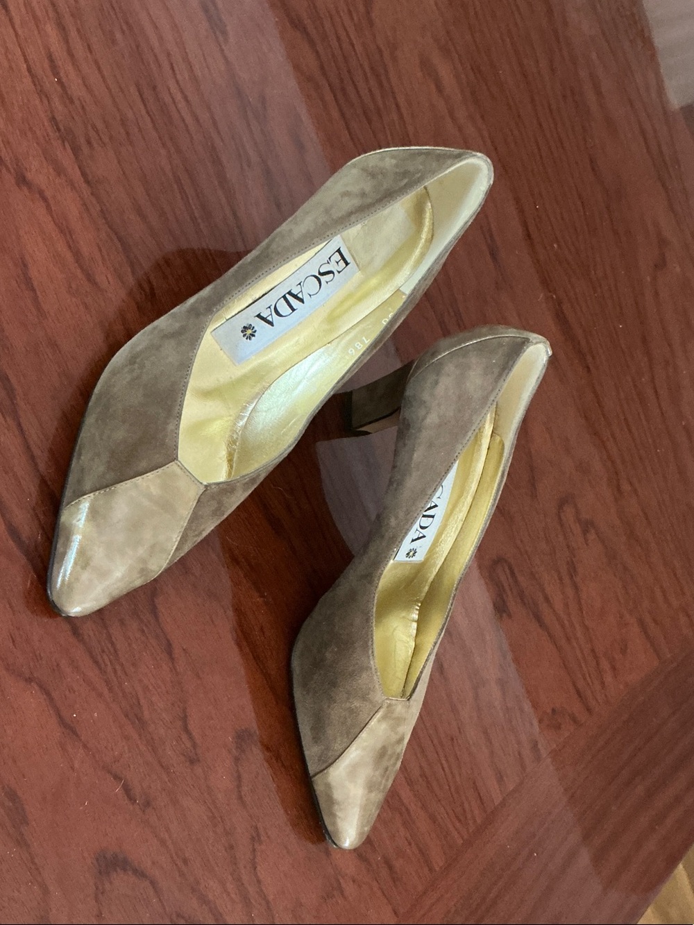 Escada Beige Suede Pointed-Toe Pumps with Shiny Cap